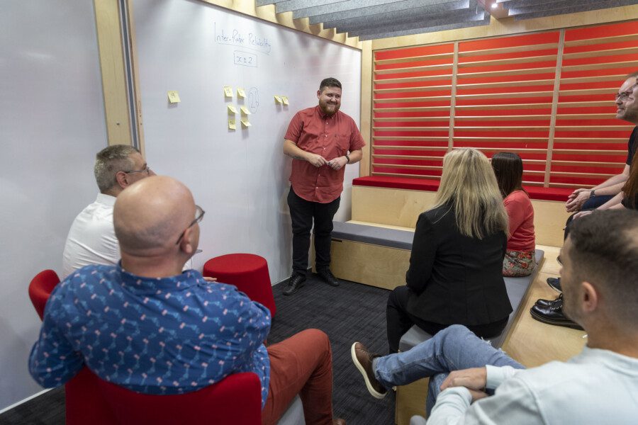 People listening to a presentation