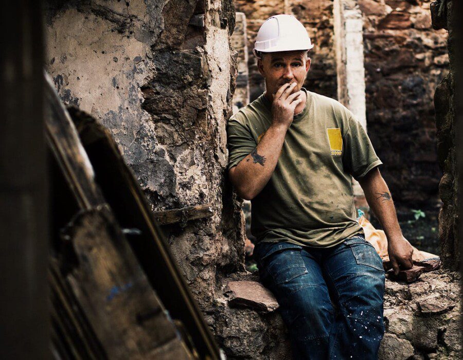 Mark taking a break on a building site